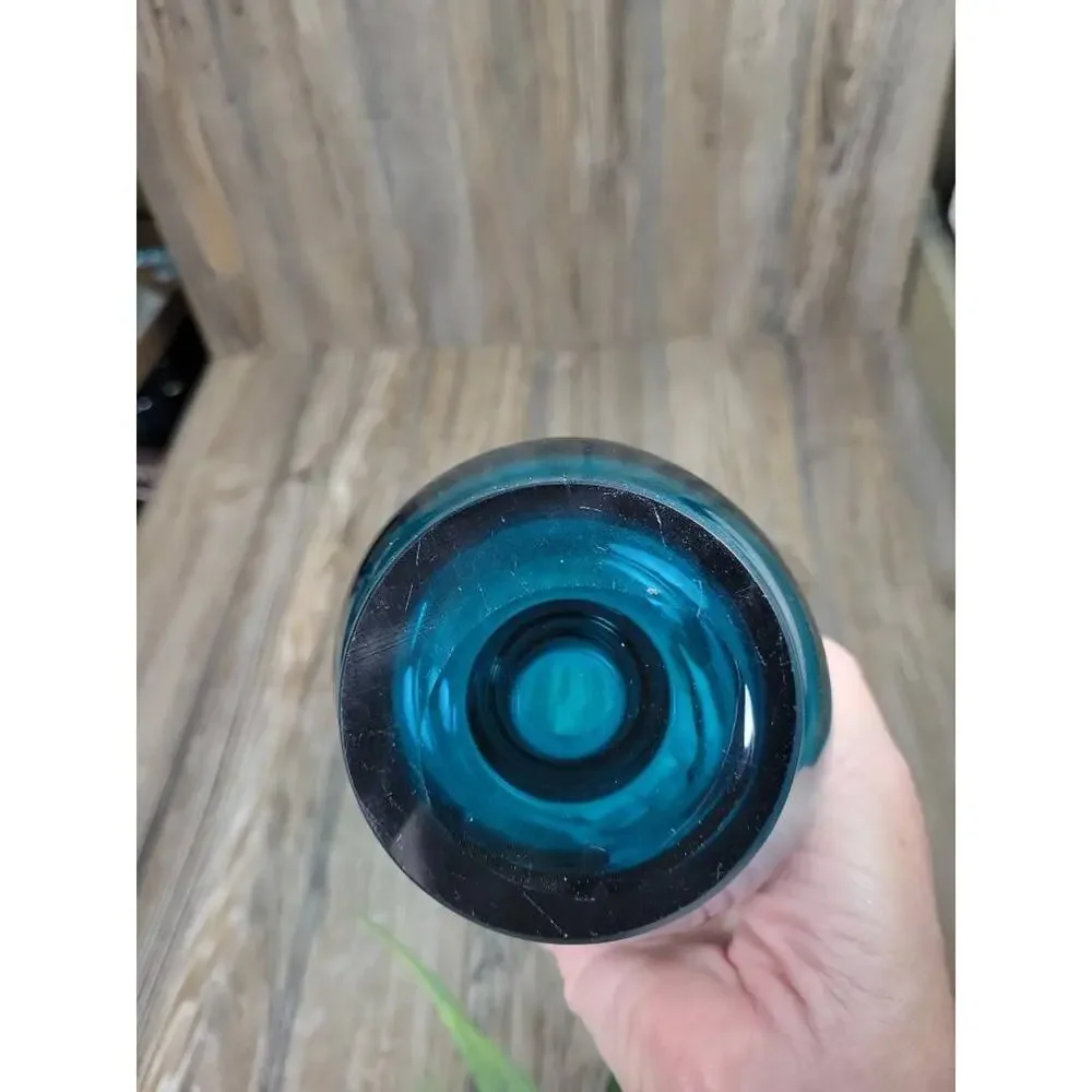 Viking Glass Bluenique Taperglow Candle Holder Vintage MCM Swung Glass Teal Vase